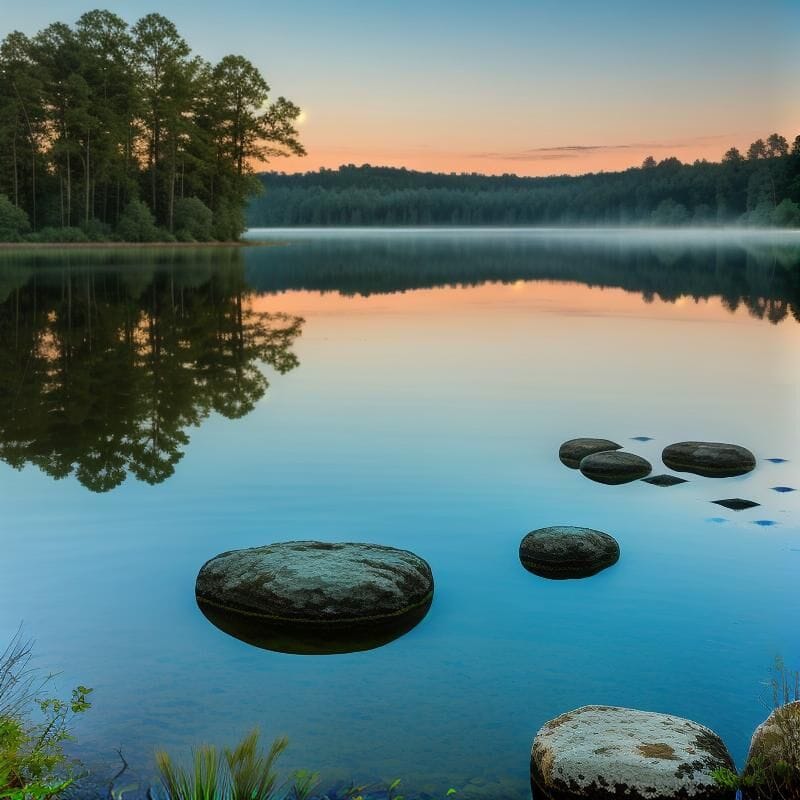 Quiet lake reflecting the morning sky