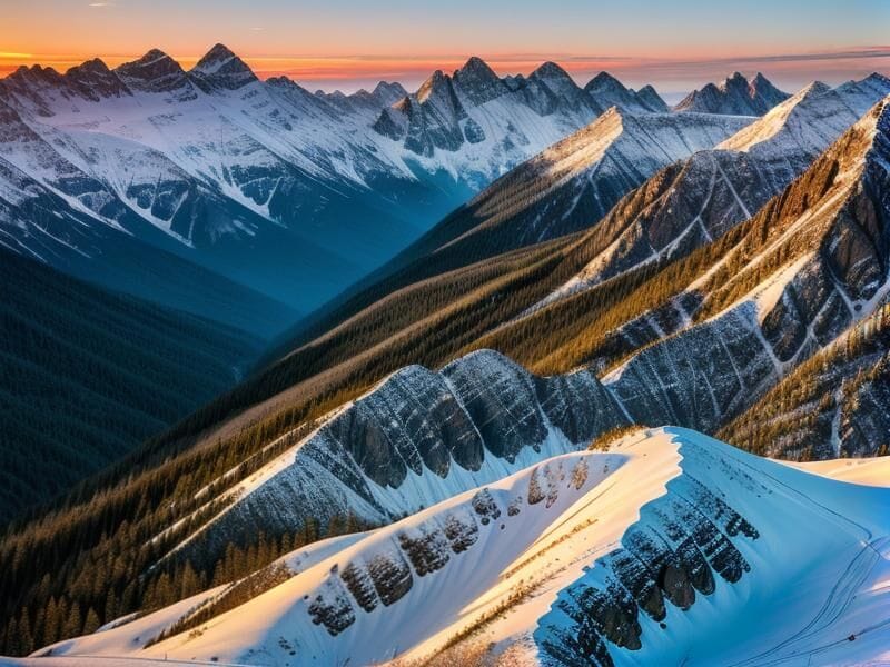 Mountain peaks beneath an expansive sky