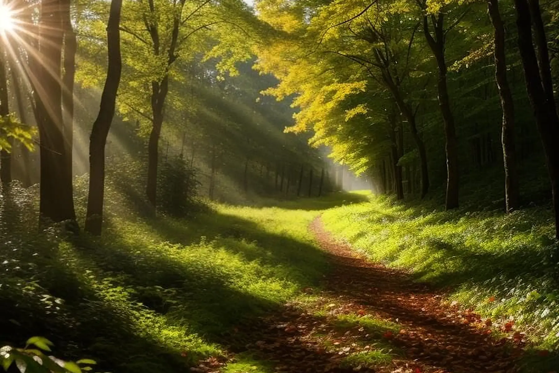 Sunlit forest trail